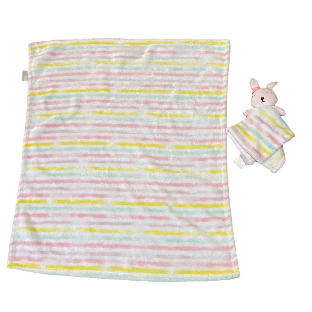 S.L. Home Fashions Striped Plush PINK BUNNY Rabbit Security Blanket Baby Lot